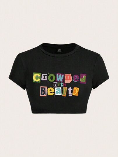 Damen Crop-T-Shirt mit kreativem unvergesslichem Statement Drune
