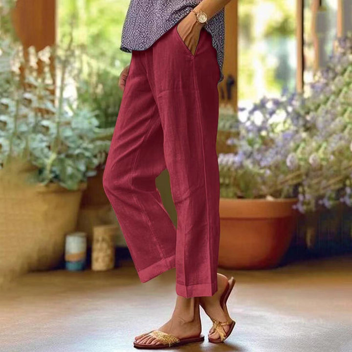 Damen nan lässige Cropped-Hose mit geradem Bein, dezenter Bügelfalte und seitlichen Eingrifftaschen Drune