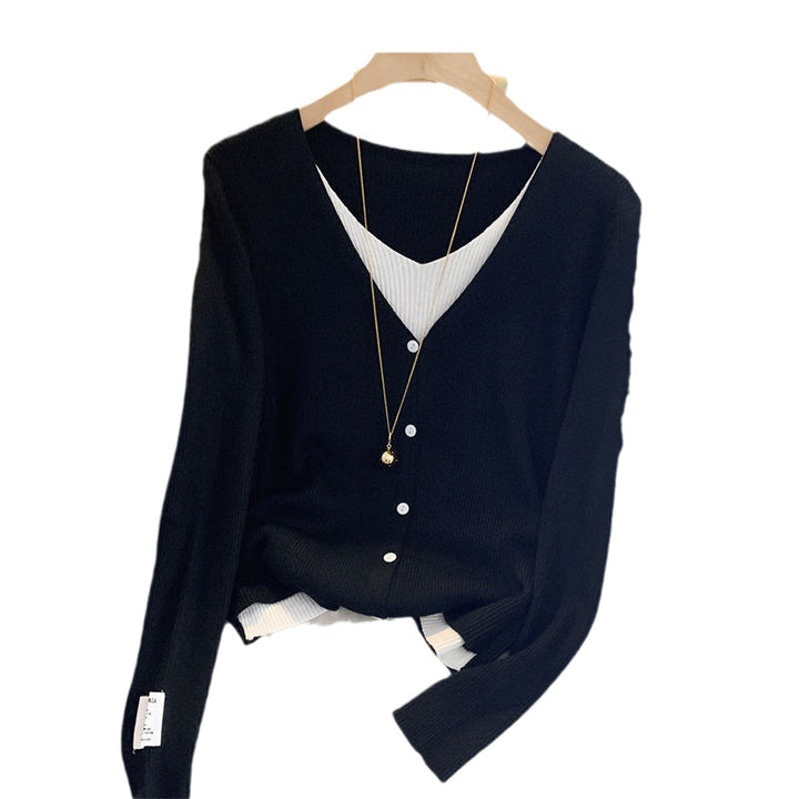 Damen lässige Strickjacke mit feiner Rippstruktur und tiefem V-Ausschnitt Drune