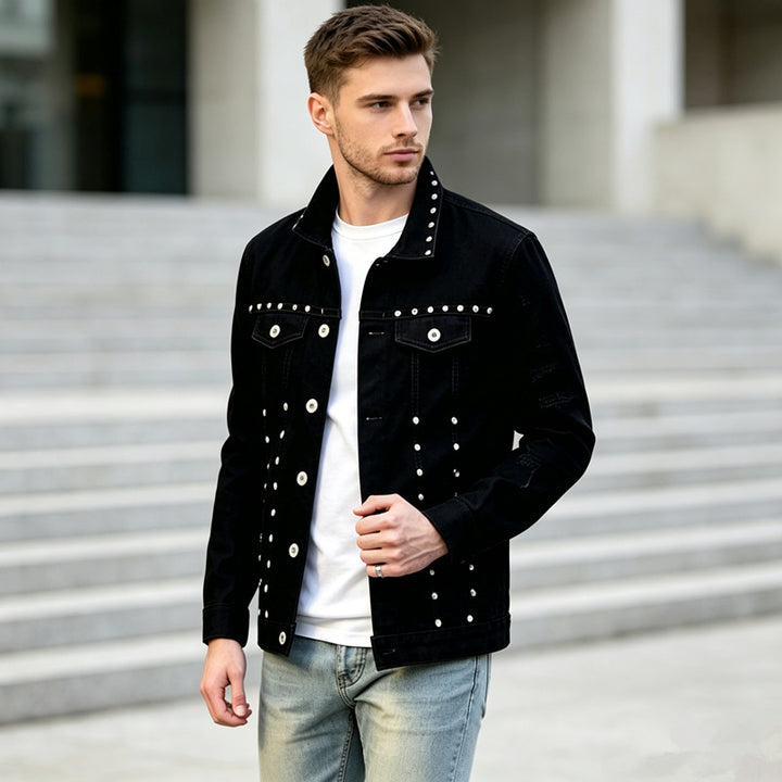 Herren Modische Jeansjacke mit Nieten Drune