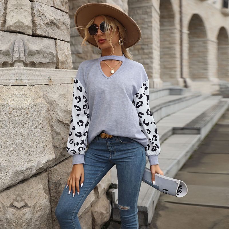 Damen Lässiger Pullover mit Leopardenärmel Drune
