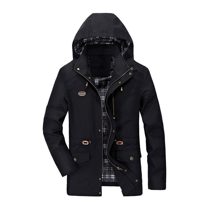 Herren Kapuzen-Transitionparka mit kariertem Innenfutter und Utility-Taschen Drune