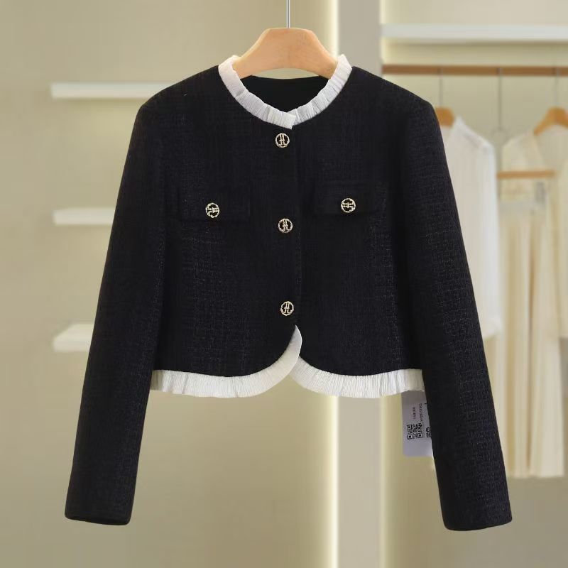 Damen elegante Kurzjacke mit strukturierten Knopfdetails Drune