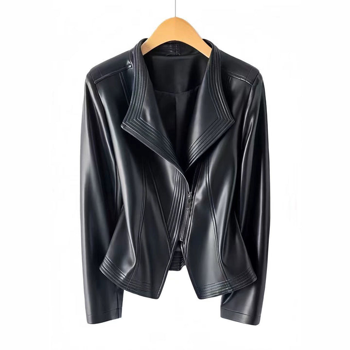 Damen Modische Kunstlederjacke mit asymmetrischem Reißverschluss Drune