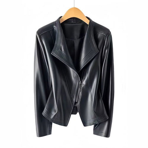 Damen Modische Kunstlederjacke mit asymmetrischem Reißverschluss Drune