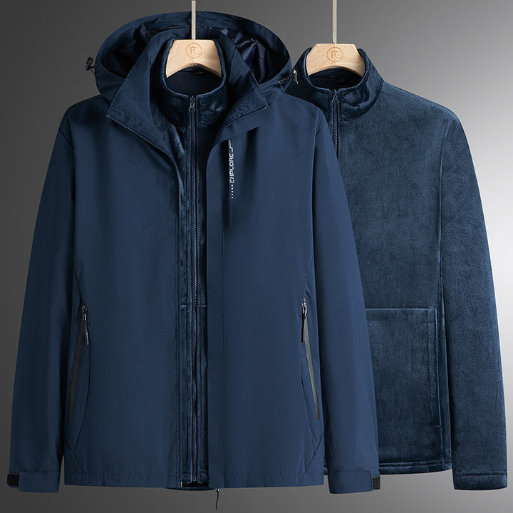 Herren modularer Softshell-Parka mit herausnehmbarer Fleece-Innenjacke, winddichter Außenhülle und verstellbarer Kapuze Drune