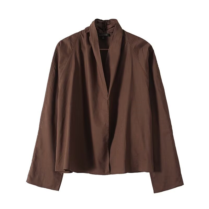 Damen Leichte Viskose‑Bluse mit offenem Schalkragen und kastiger Silhouette Drune