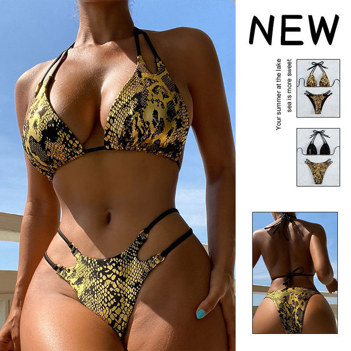 Damen Triangel-Bikini mit modischem Schlangenmuster Drune