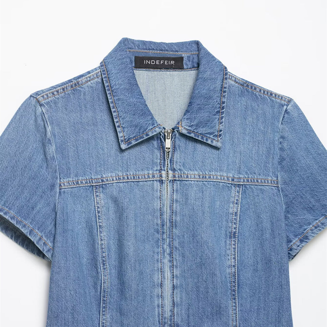 Damen Denim Kurzjacke mit Reißverschluss Drune