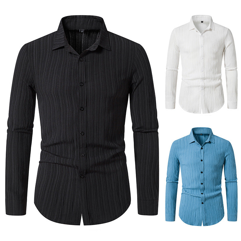 Herren Texturiertes Slim-Fit-Hemd mit krauser Struktur und Kentkragen Drune