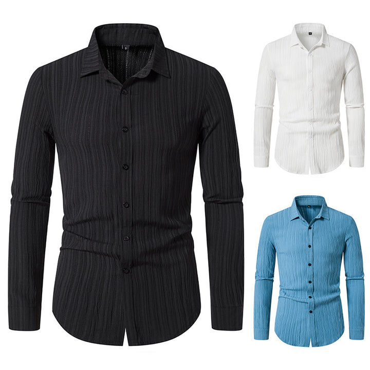 Herren Texturiertes Slim-Fit-Hemd mit krauser Struktur und Kentkragen Drune