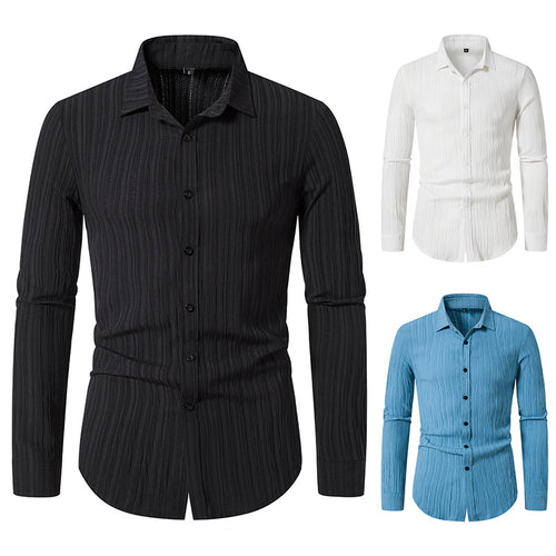 Herren Texturiertes Slim-Fit-Hemd mit krauser Struktur und Kentkragen Drune