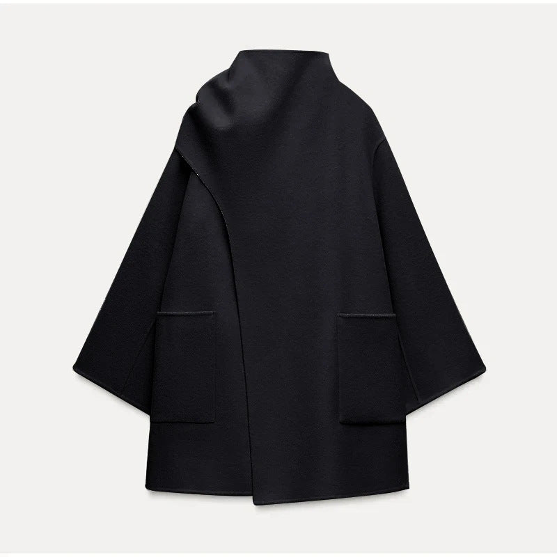 Damen Modische Wolljacke mit asymmetrischem Schnitt und praktischen Taschen Drune