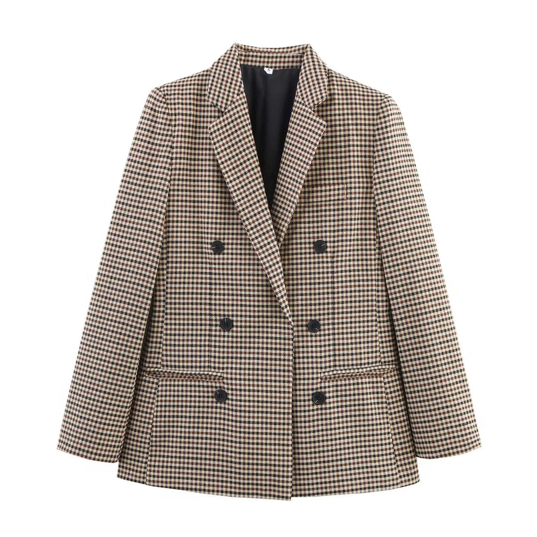 Damen nan taillierter Longblazer im Doppelreiher mit Reverskragen und Pattentaschen Drune