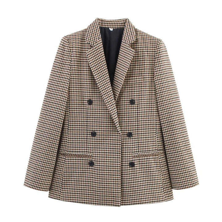 Damen nan taillierter Longblazer im Doppelreiher mit Reverskragen und Pattentaschen Drune