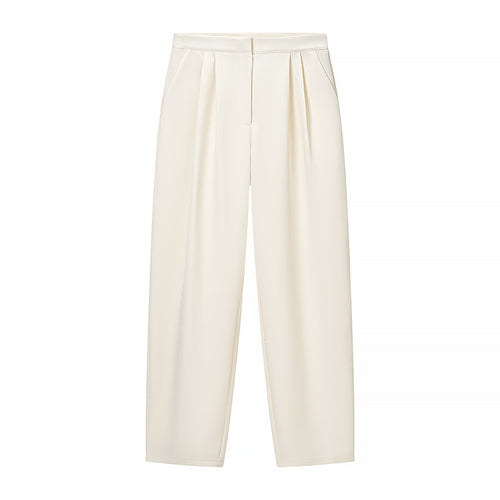 Damen Hochtaillierte weite Stoffhose mit Bundfalten, Bügelfalte und Eingrifftaschen Drune