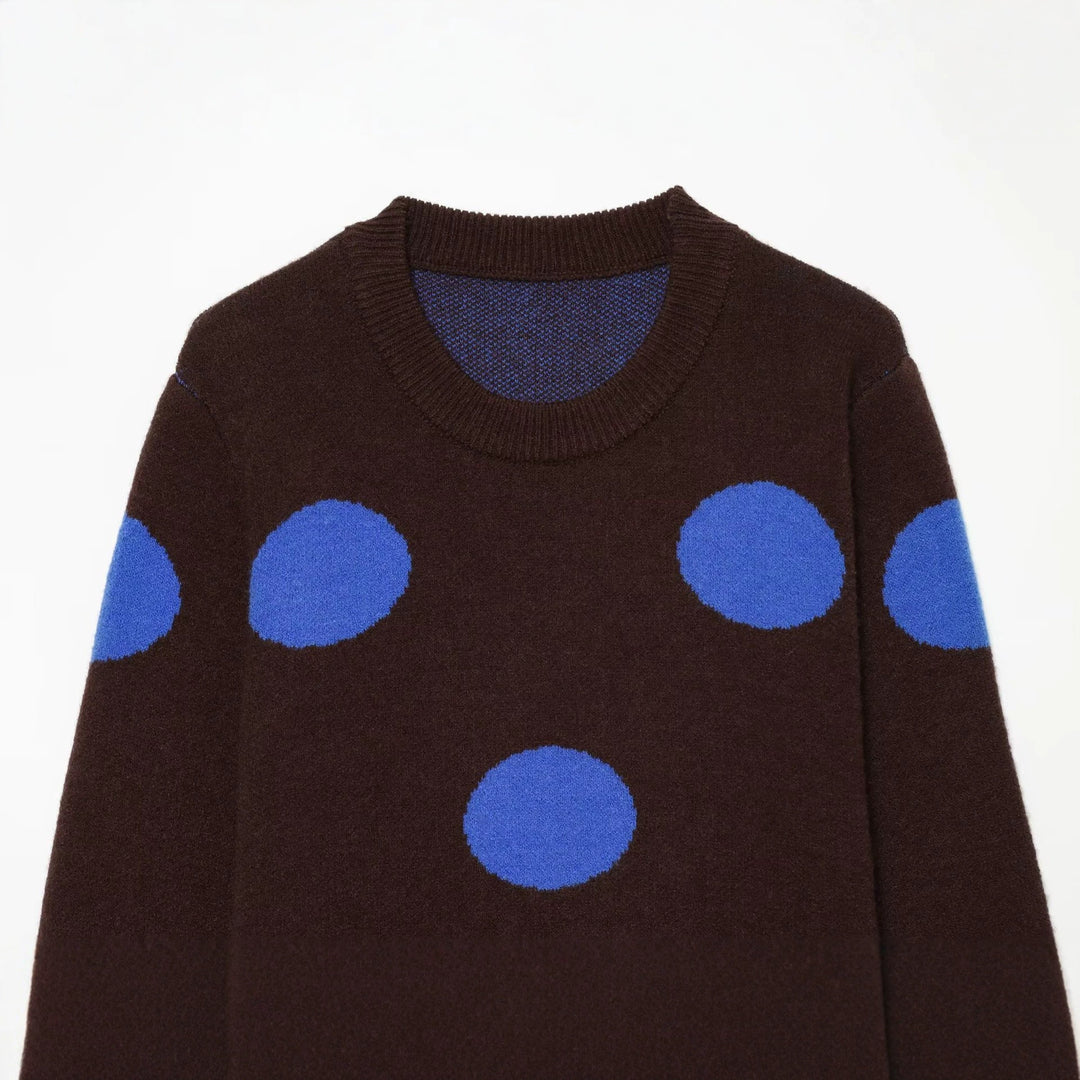 Damen Boxy Strickpullover mit großem Punktmuster, Rundhalsausschnitt und Rippbündchen Drune