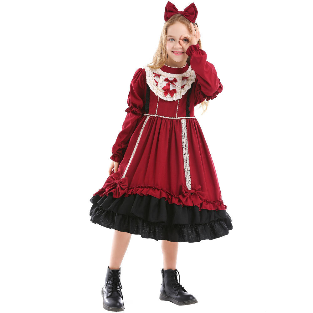 Mädchen Lolita Kleid mit Rüschen und Schleifen Drune