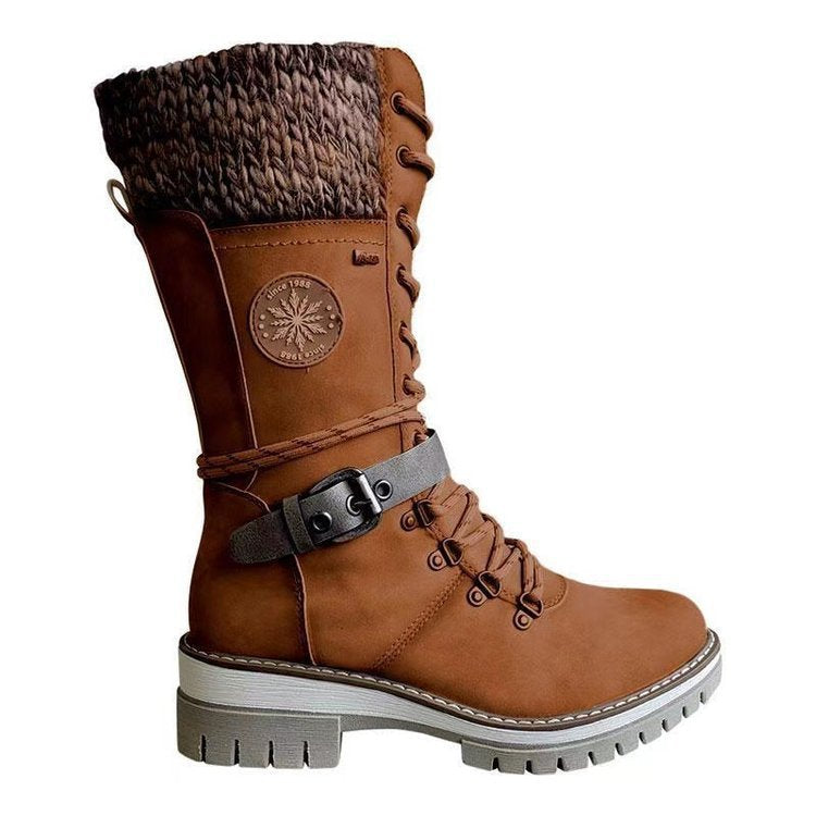 Damen nan hoher Schnürstiefel mit Strickbündchen, robuster Profilsohle und seitlichem Reißverschluss Drune