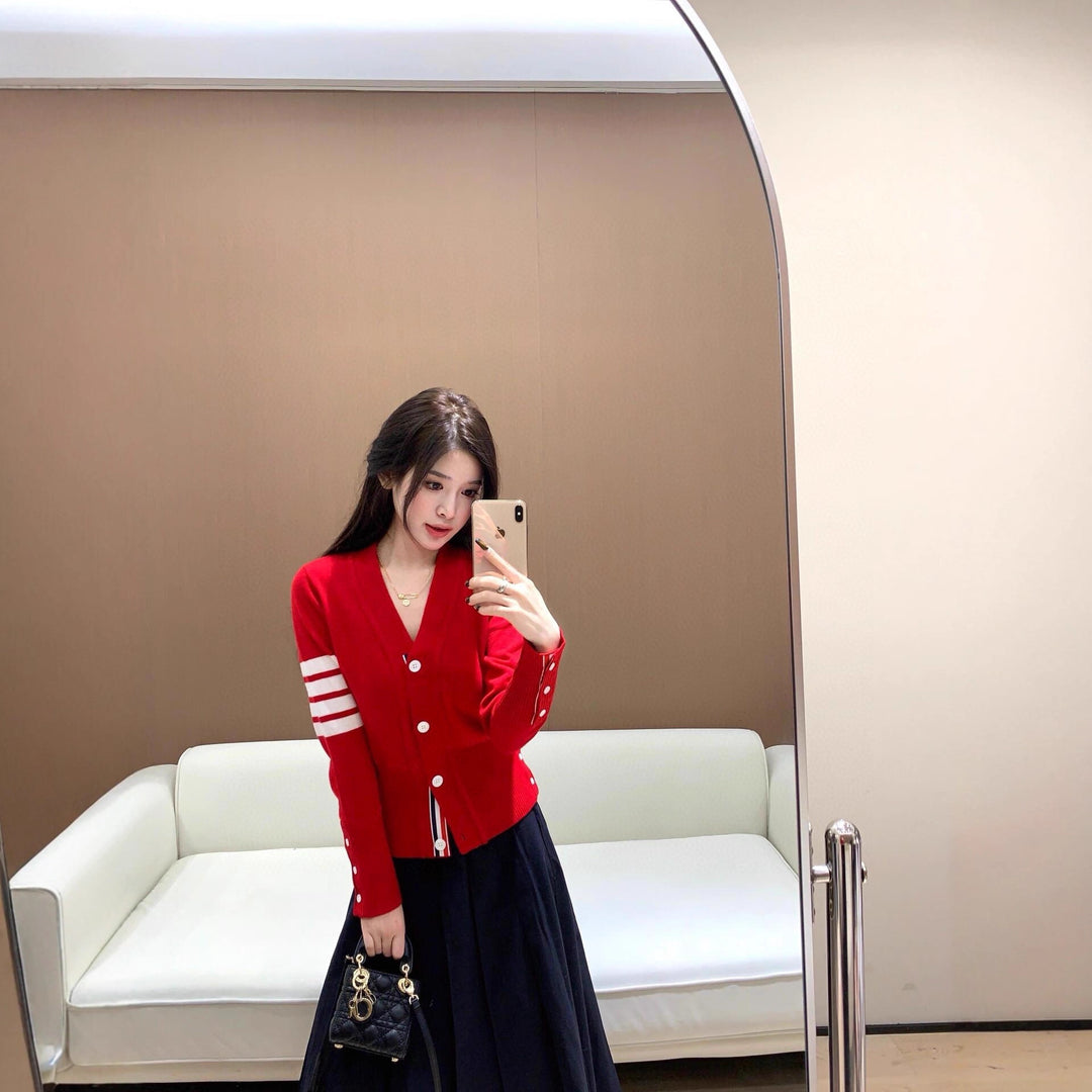Damen Modischer Strickcardigan mit V-Ausschnitt Drune