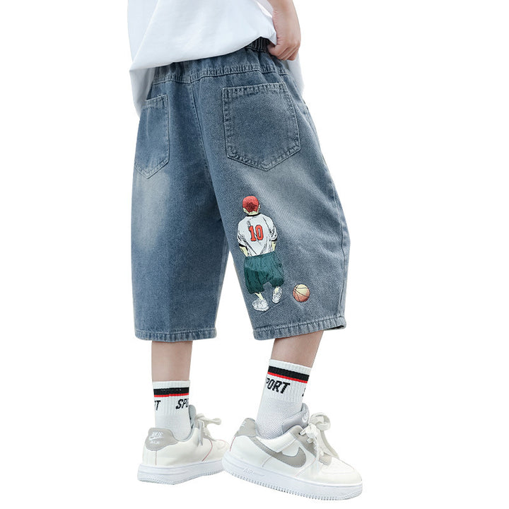 Jungen lässige Denim-Shorts mit kreativem Grafikdruck Drune