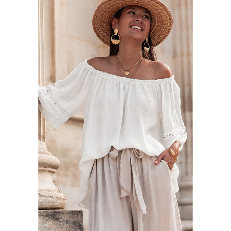 Damen Off-Shoulder Bluse mit bestickten Details Drune