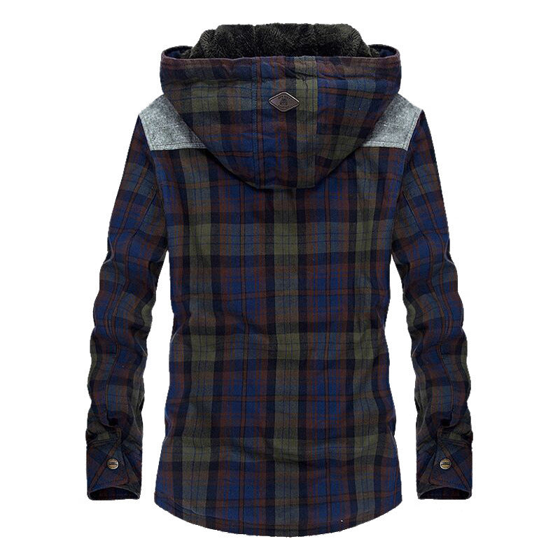Herren karierte gefütterte Hemdjacke mit Kapuze und Teddyfutter Drune