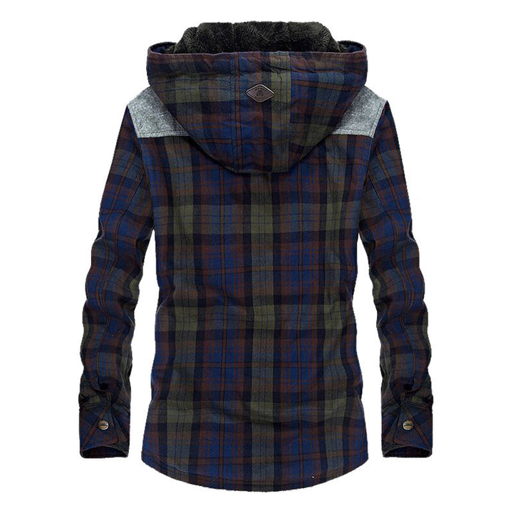 Herren karierte gefütterte Hemdjacke mit Kapuze und Teddyfutter Drune