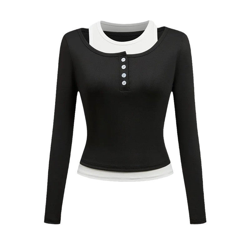Damen Langarmshirt mit modischem Knopfverschluss und Schleifendetail Drune
