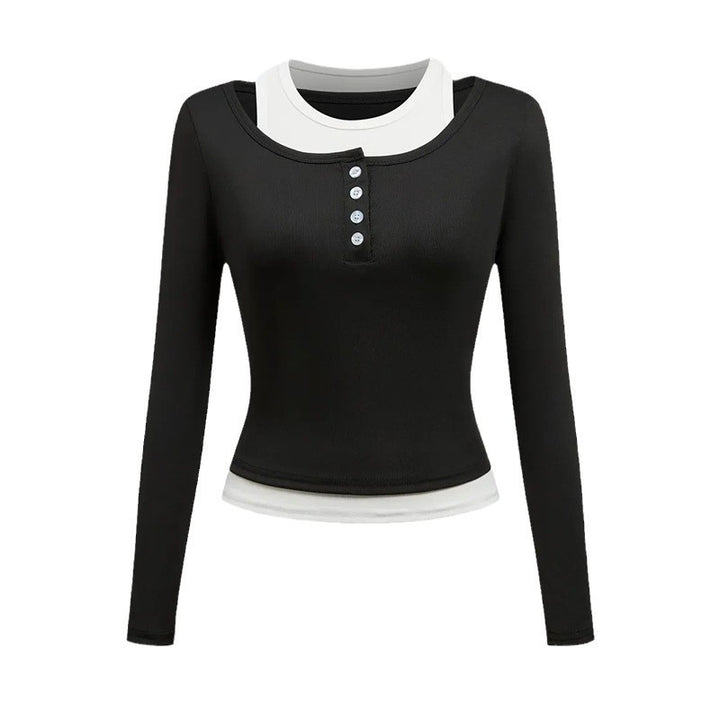 Damen Langarmshirt mit modischem Knopfverschluss und Schleifendetail Drune