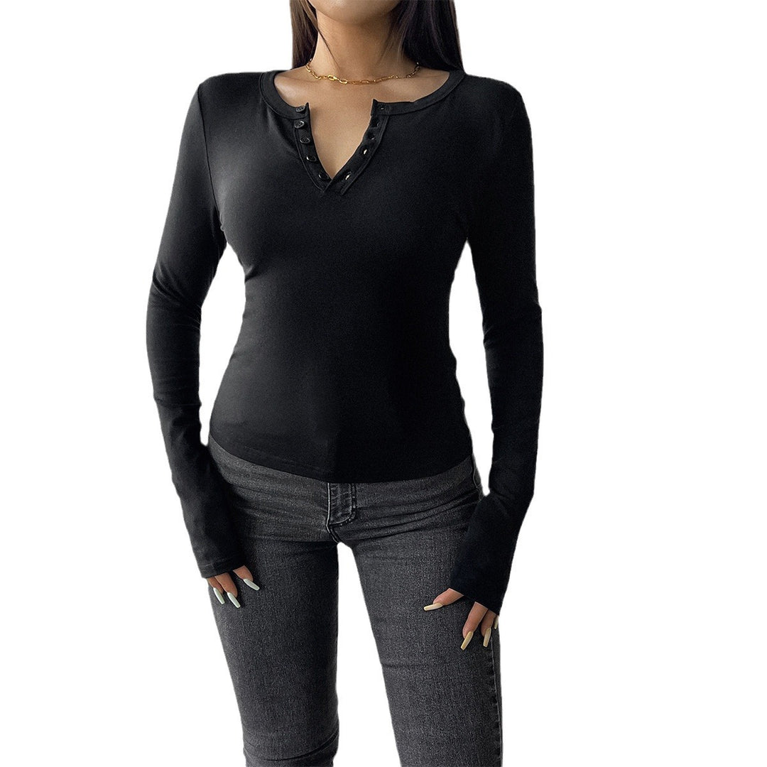 Damen nan tailliertes Henley-Longsleeve mit Stretchjersey und Daumenloch Drune