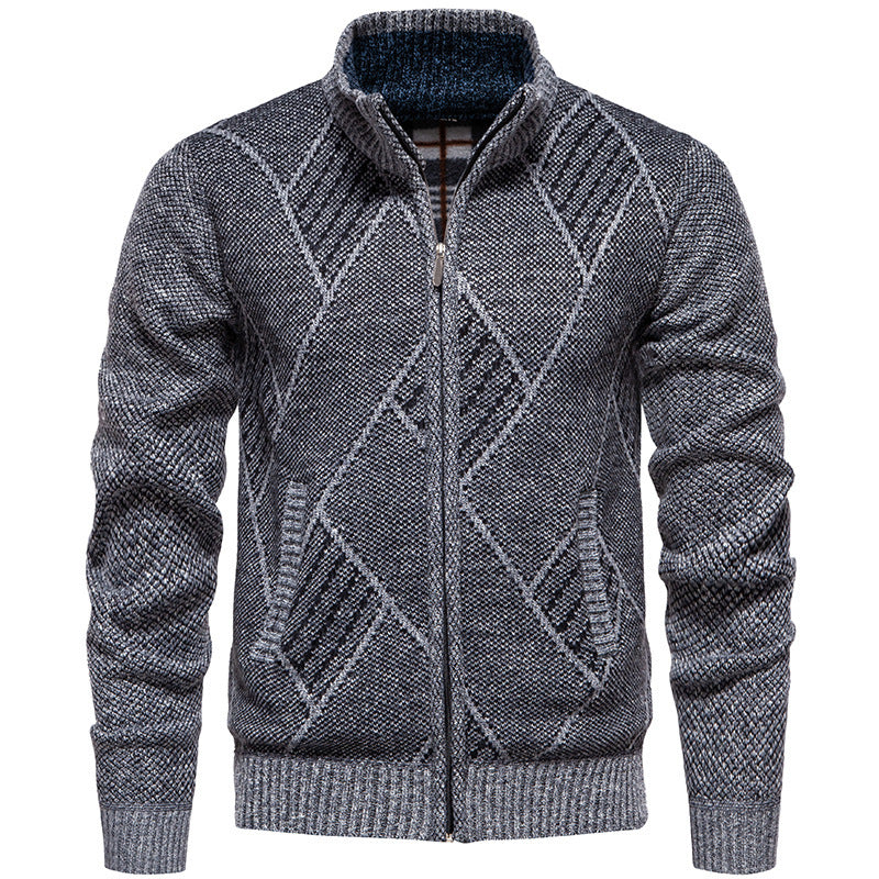 Herren modischer Strickjacke mit Stehkragen und einzigartigem Zopfdesign Drune