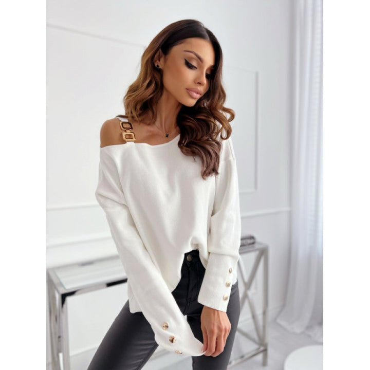 Damen Bequemer Oversized Pullover mit asymmetrischem Design und dekorativen Knöpfen Drune