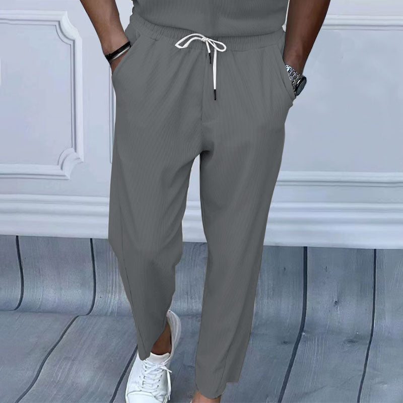 Herren nan leichte Leinenhose mit Tunnelzug, elastischem Bund und geradem Schnitt Drune