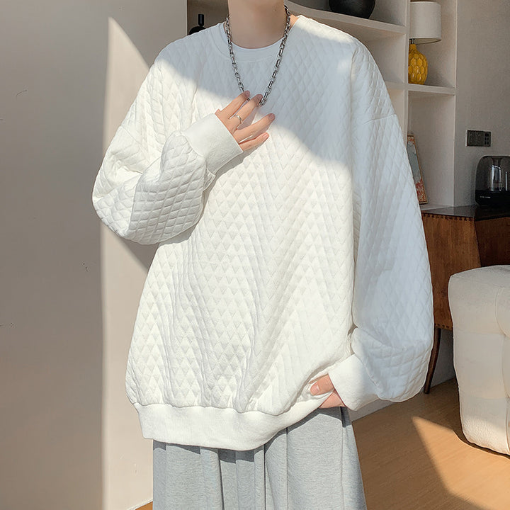 Herren Oversize-Quilt-Sweatshirt mit Rautenmuster und gerippten Bündchen Drune