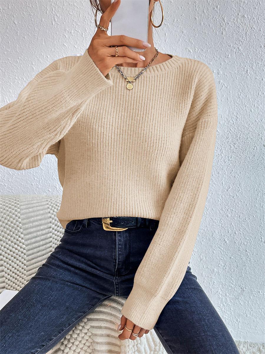 Damen lässiger Strickpullover mit lockerer Passform und eleganten Rippdetails Drune