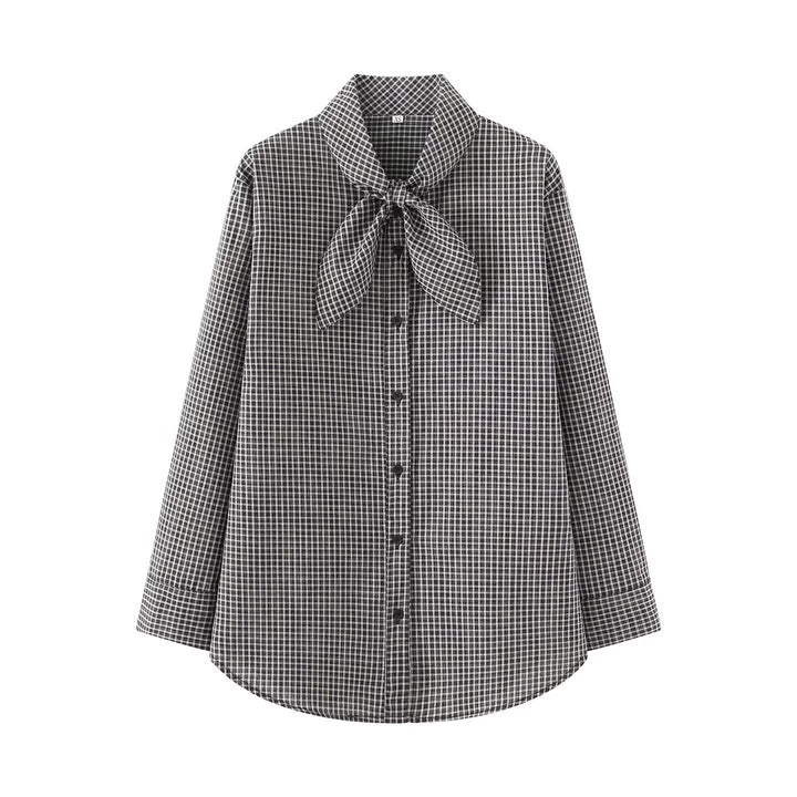 Damen Karierte Bluse mit Schleifenkragen und Oversize-Schnitt Drune