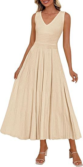 Damen Plisseekleid mit V-Ausschnitt und weitem Saum Drune
