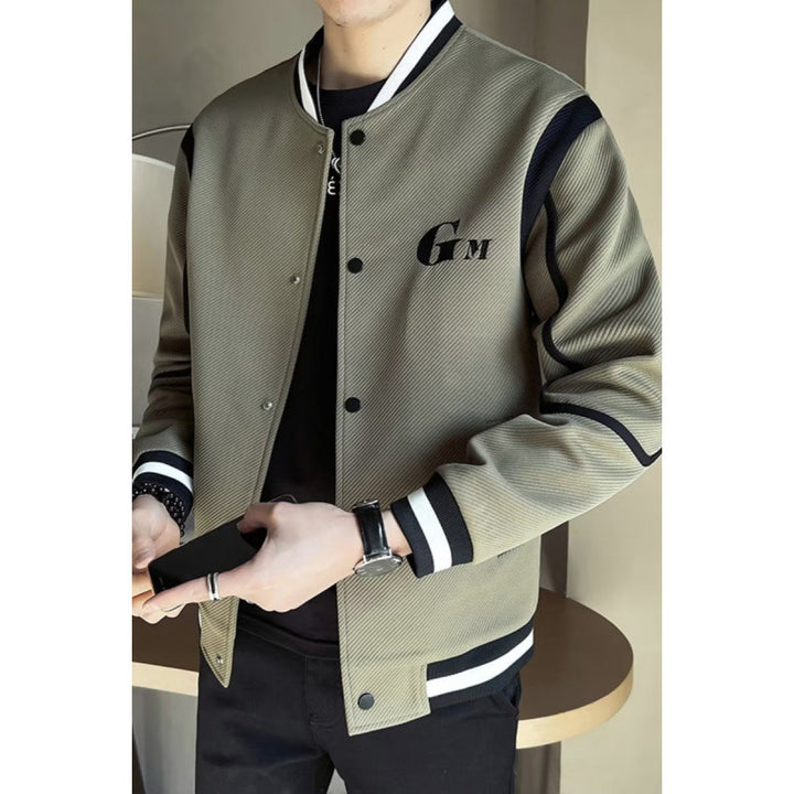Herren Leichte Varsity-Bomberjacke mit Strukturgewebe, Rippbündchen und Druckknopffront Drune