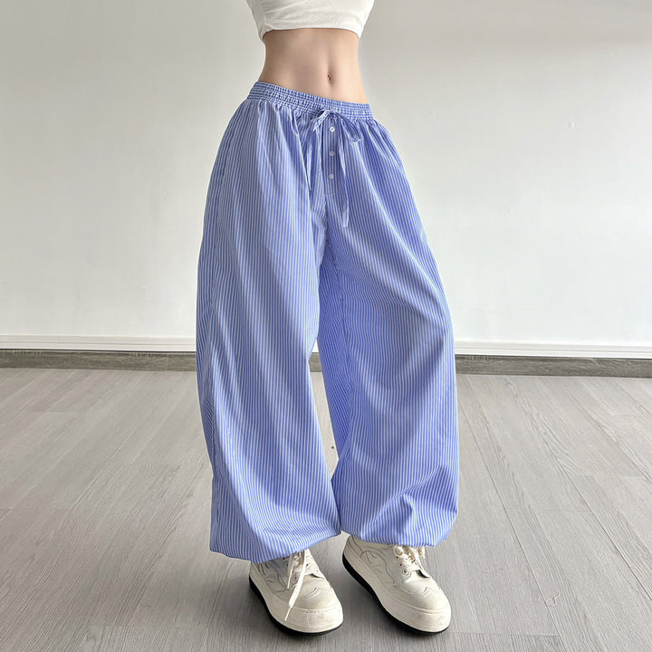 Damen Weite Lounge-Hose mit Smokbund, Tunnelzug, Knopfleiste und elastischen Fußbündchen Drune