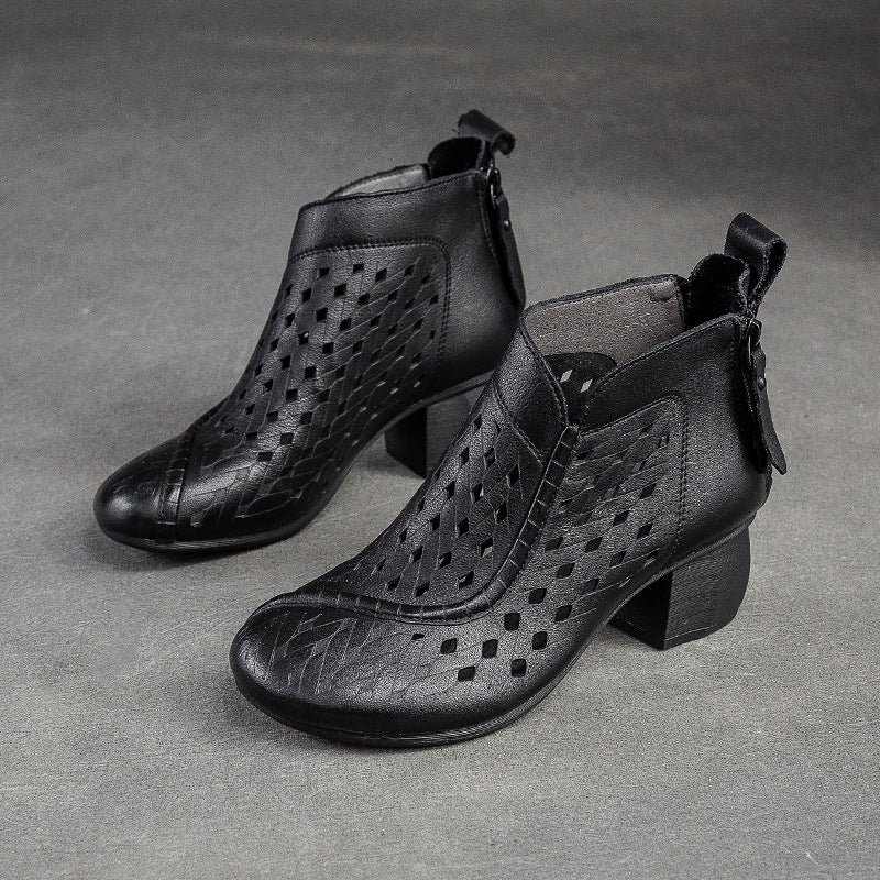 Damen Elegante Leder-Stiefeletten mit geflochtenem Design und seitlichem Reißverschluss Drune