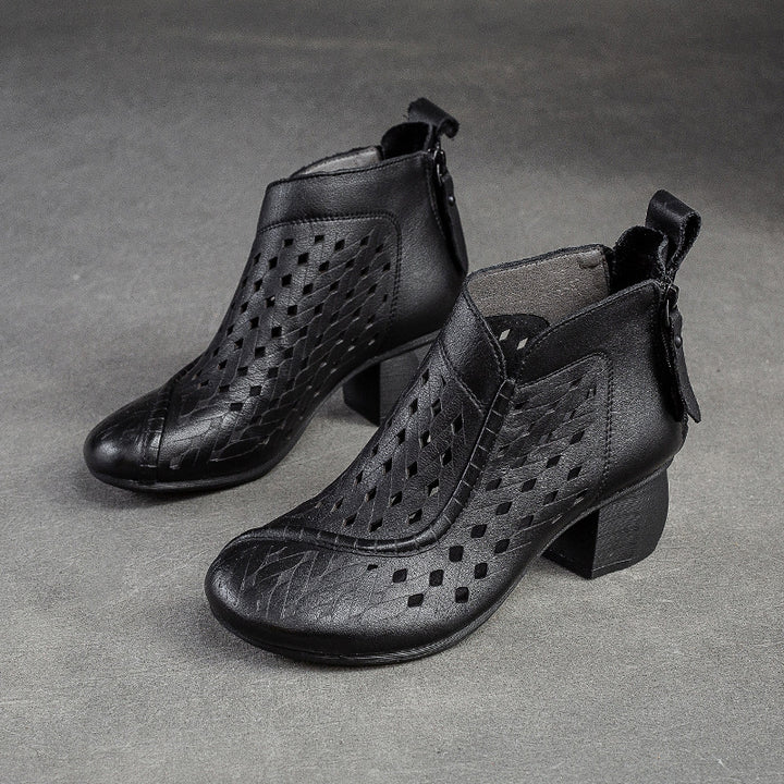 Damen Elegante Leder-Stiefeletten mit geflochtenem Design und seitlichem Reißverschluss Drune