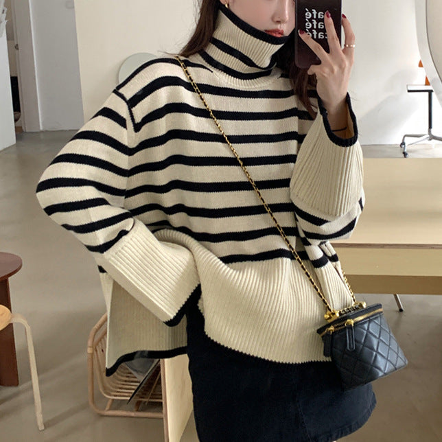 Damen lässiger Strickpullover mit gestreiftem Design und komfortablem Schnitt Drune