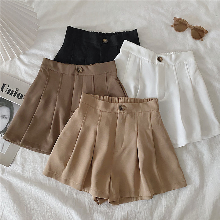 Damen elegante Shorts mit Faltenwurf und Knopfdetail