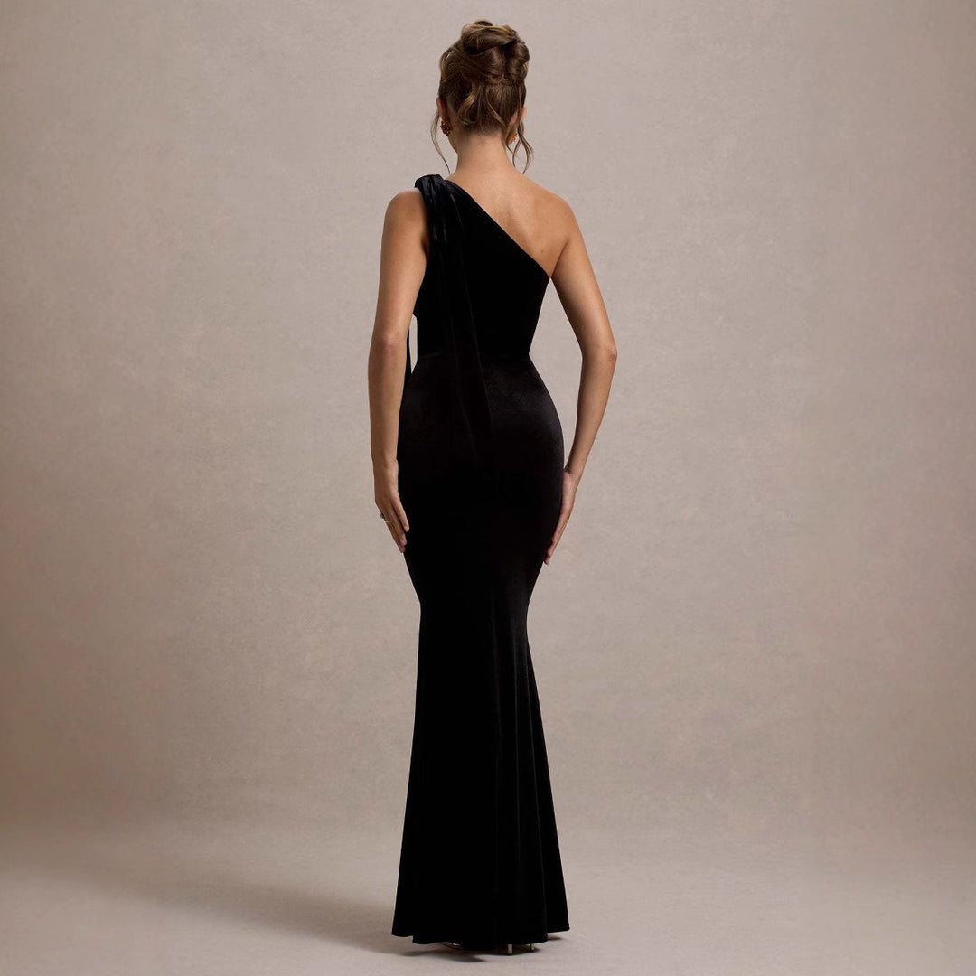 Damen figurbetontes Abendkleid mit asymmetrischem Träger und schickem Saum Drune