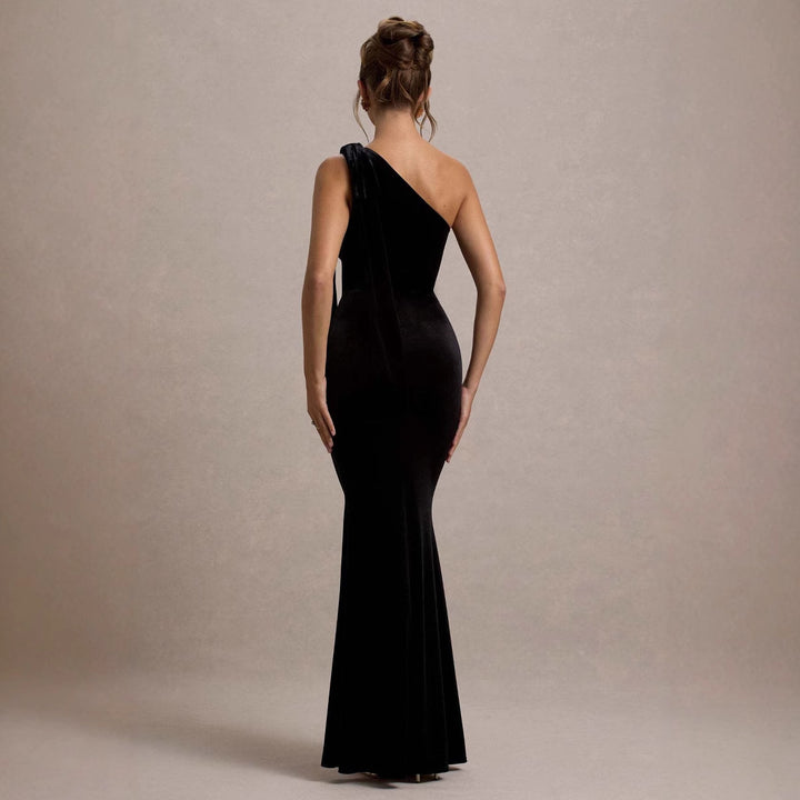 Damen figurbetontes Abendkleid mit asymmetrischem Träger und schickem Saum Drune