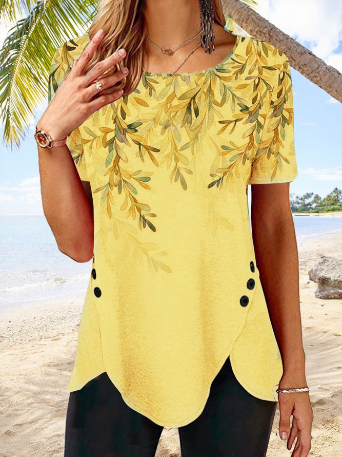 Damen Elegantes Tunika-Oberteil mit asymmetrischem Saum und Knopfdetails Drune