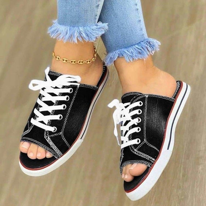 Damen Slip-On Sneakers im modernen Denim-Stil mit offenem Zehenbereich Drune