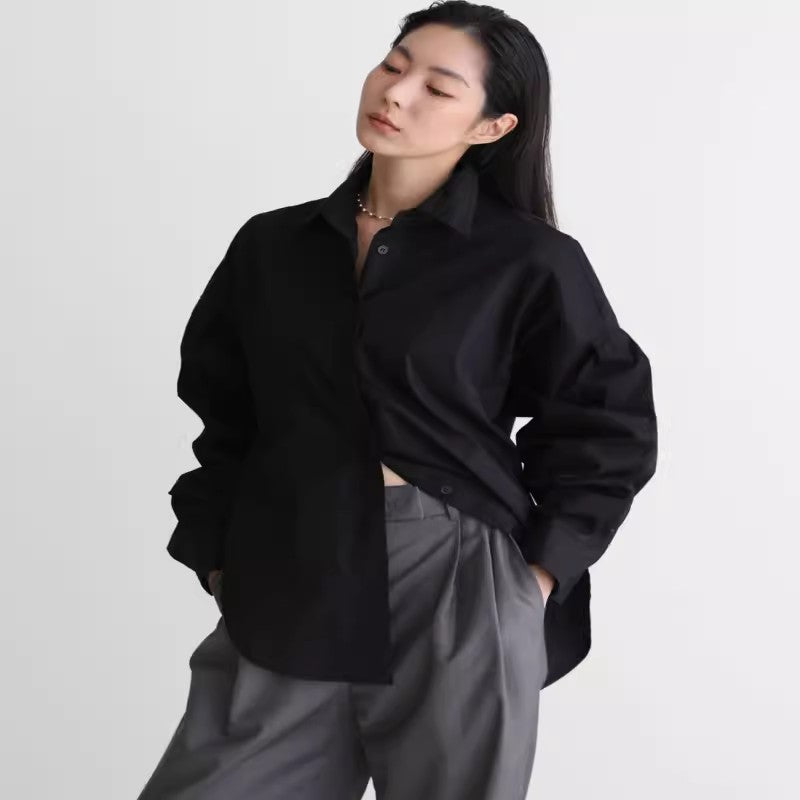 Damen Oversize-Poplinhemd mit hohem Stehkragen, kastiger Passform und überschnittenen Schultern Drune