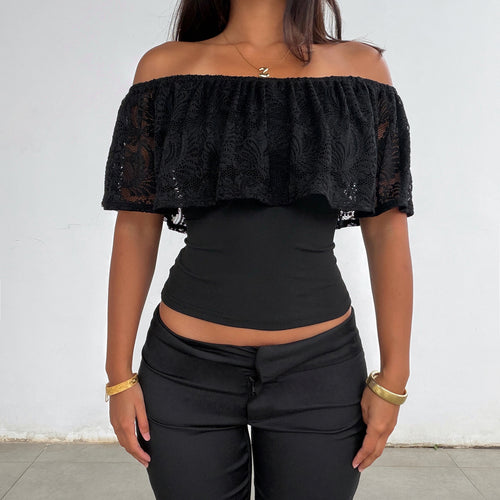 Damen Oberteil mit Spitzen-Overlay und schulterfreiem Design Drune